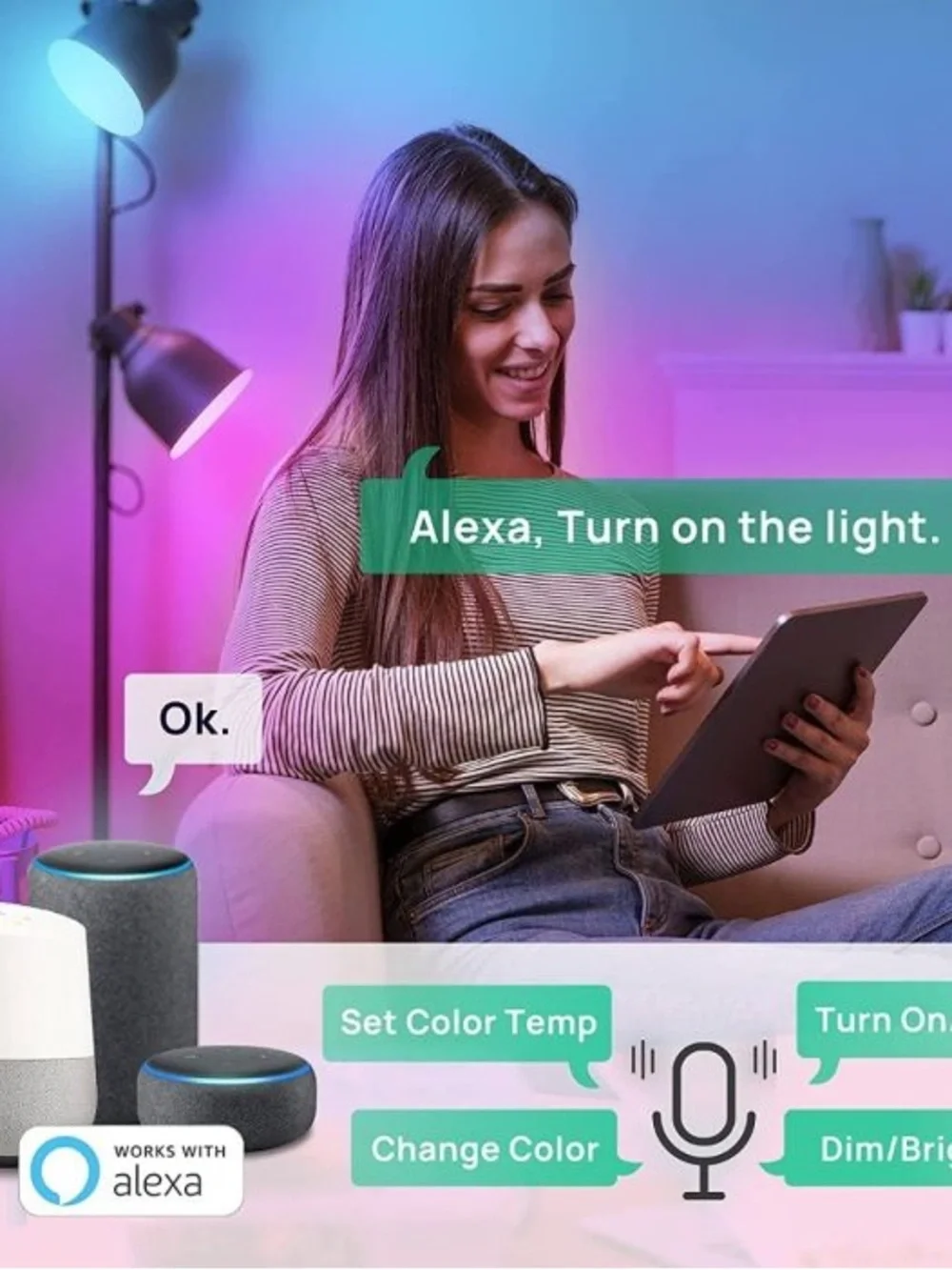 AIDOT A19 RGBW Smart WiFi Light Bulbs, Color Changing, App & Voice Control